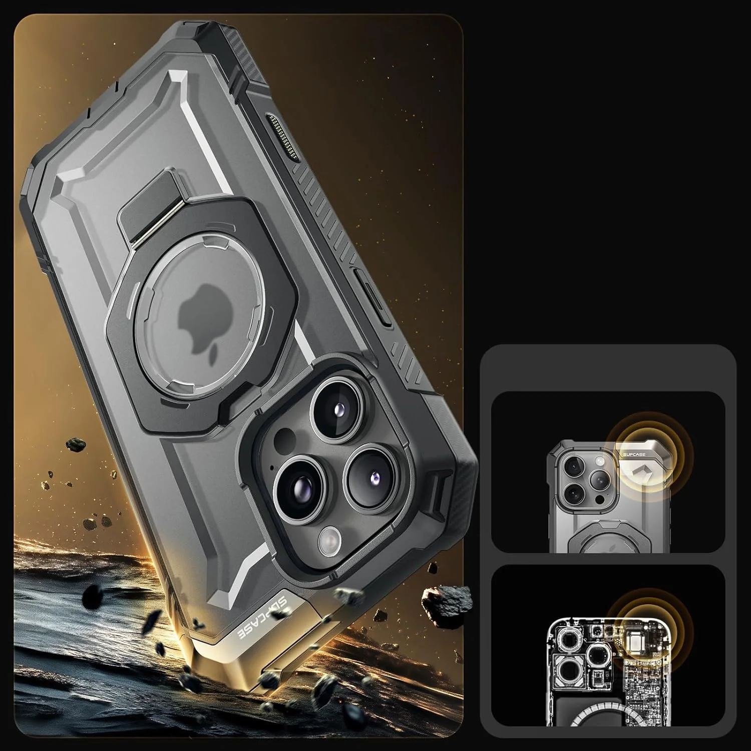 Handyhülle für iPhone 16 Pro, Supcase UB Grip Mag mit MagSafe (CC), Grau-Transparent - Image 5