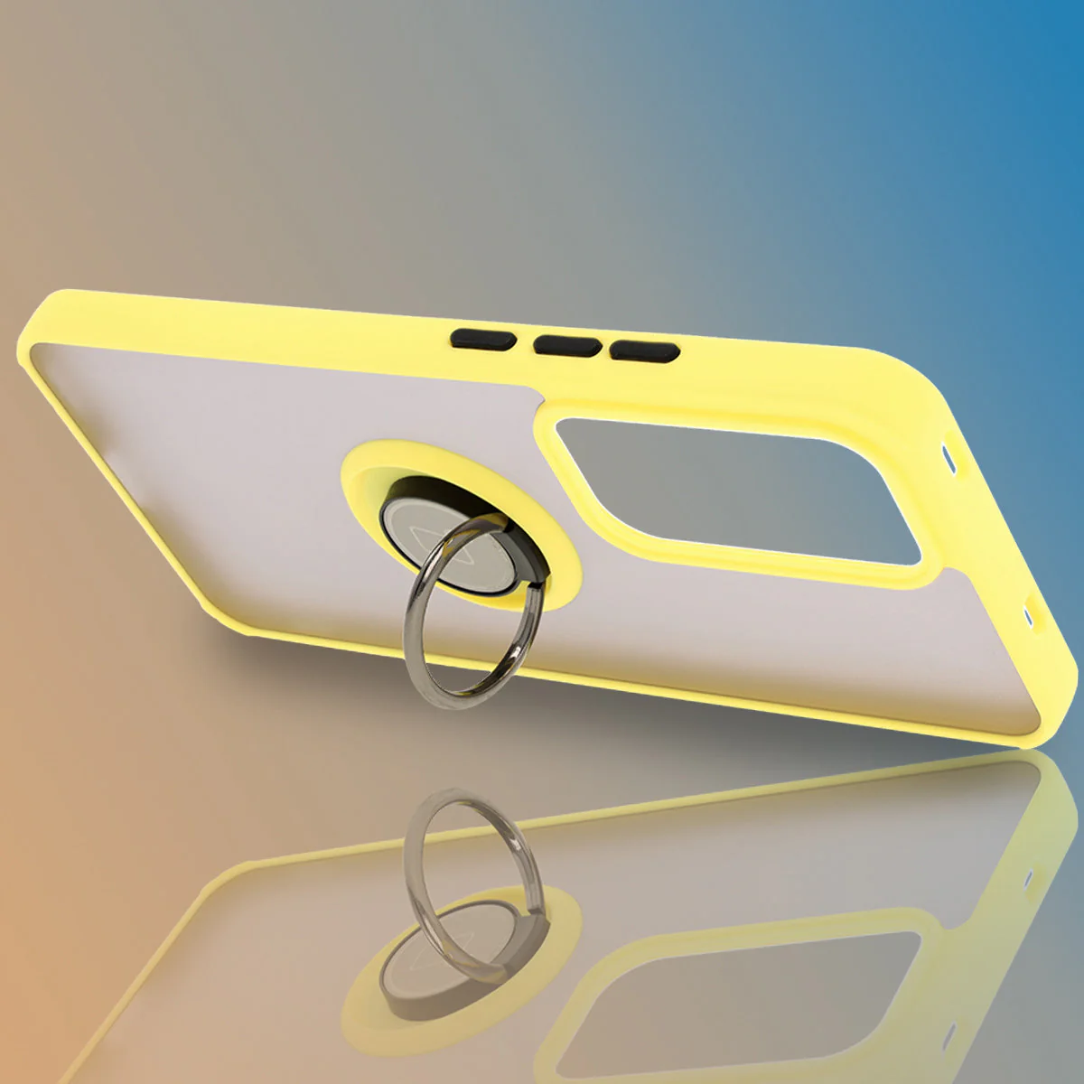 Handyhülle mit Fingergriff für Oppo Reno 12 Pro, Bizon Case Hybrid Ring, getönt mit gelbem Rahmen - Image 6