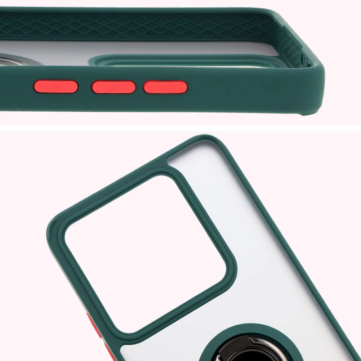 Handyhülle mit Fingergriff für Xiaomi 14T Pro, Bizon Case Hybrid Ring, getönt mit dunkelgrünem Rahmen - Image 3