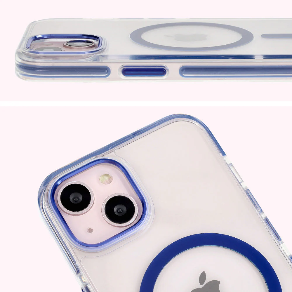 Handyhülle mit Magnetring für iPhone 14/13, Bizon Case Marco, Transparent mit blauem Rahmen - Image 4