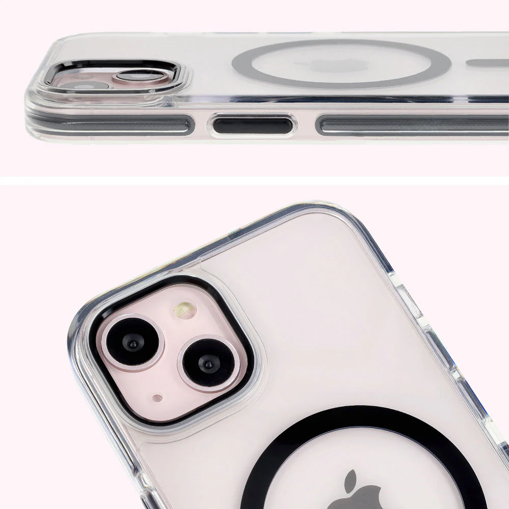 Handyhülle mit Magnetring für iPhone 14/13, Bizon Case Marco, Transparent mit schwarzem Rahmen - Image 4
