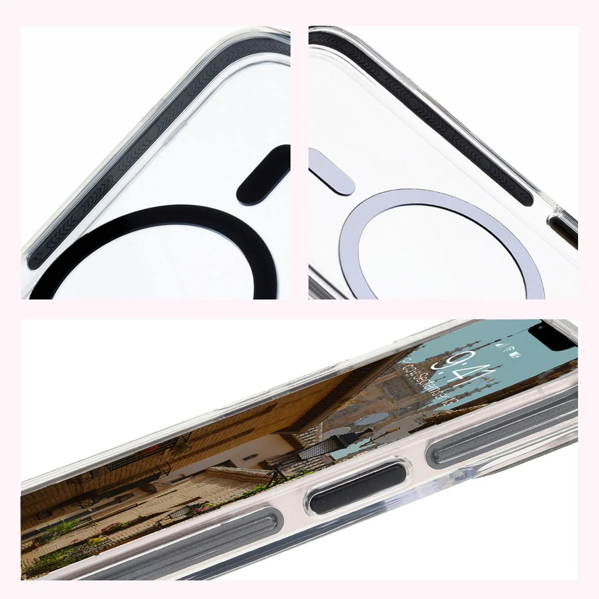 Handyhülle mit Magnetring für iPhone 14/13, Bizon Case Marco, Transparent mit schwarzem Rahmen - Image 5