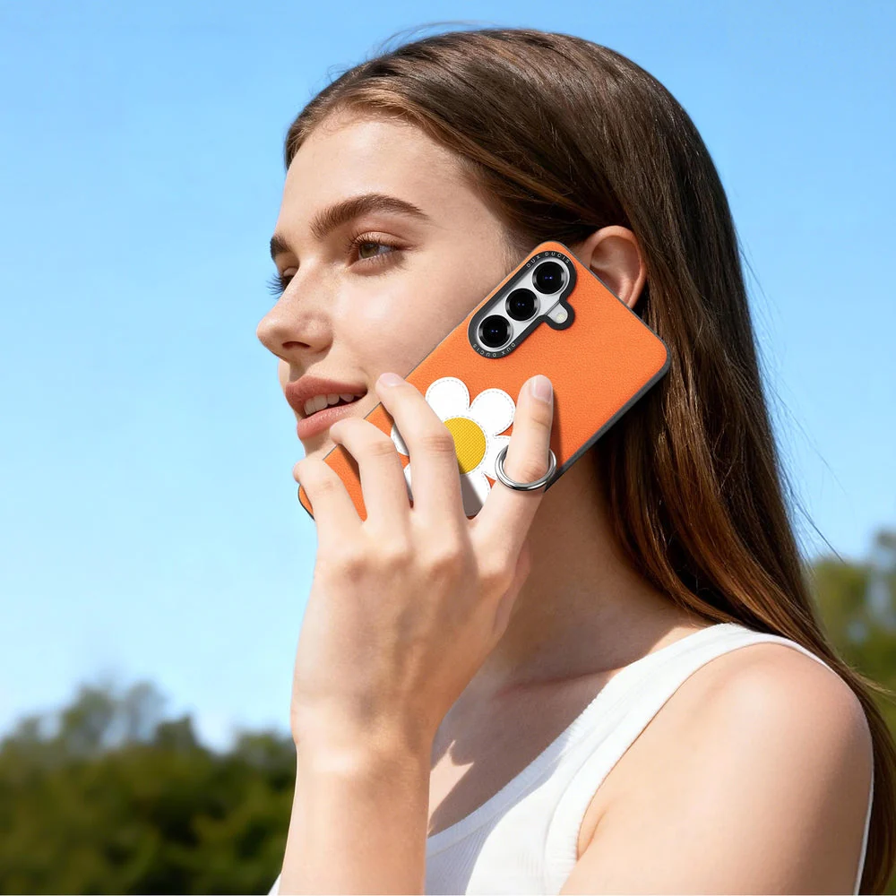 Handyhülle mit Trageband für Galaxy S26, Dux Ducis Luvy, Orange mit Gänseblümchen - Image 9