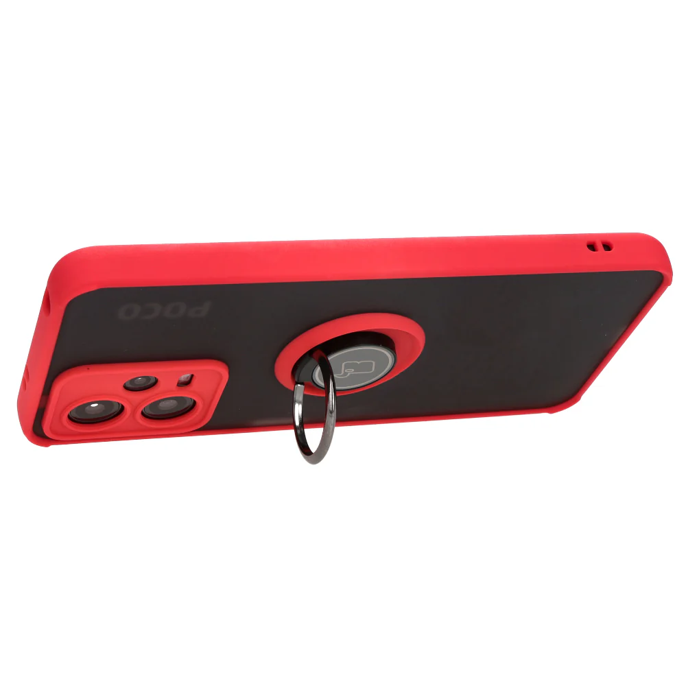 Handyhülle mit Fingergriff für Xiaomi Poco X5 / Redmi Note 12 5G, Bizon Case Hybrid Ring, getönt mit rotem Rahmen - Image 5