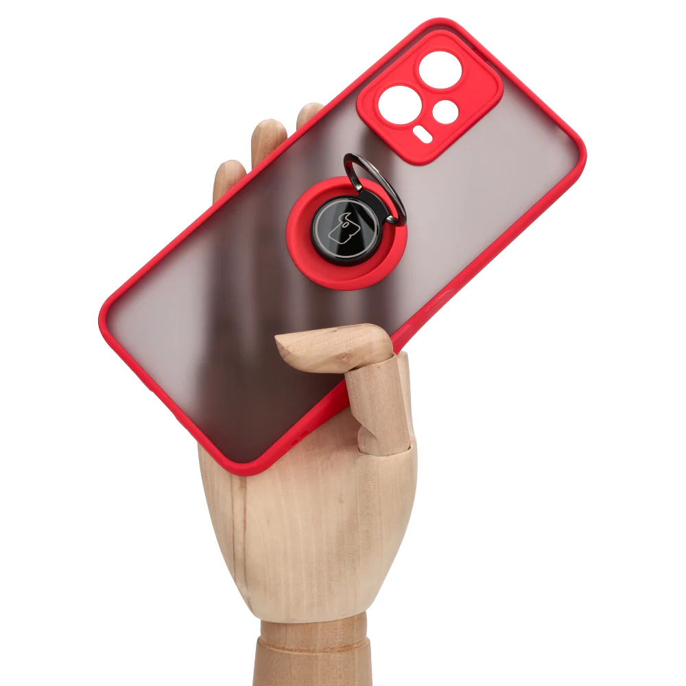 Handyhülle mit Fingergriff für Xiaomi Poco X5 / Redmi Note 12 5G, Bizon Case Hybrid Ring, getönt mit rotem Rahmen - Image 7