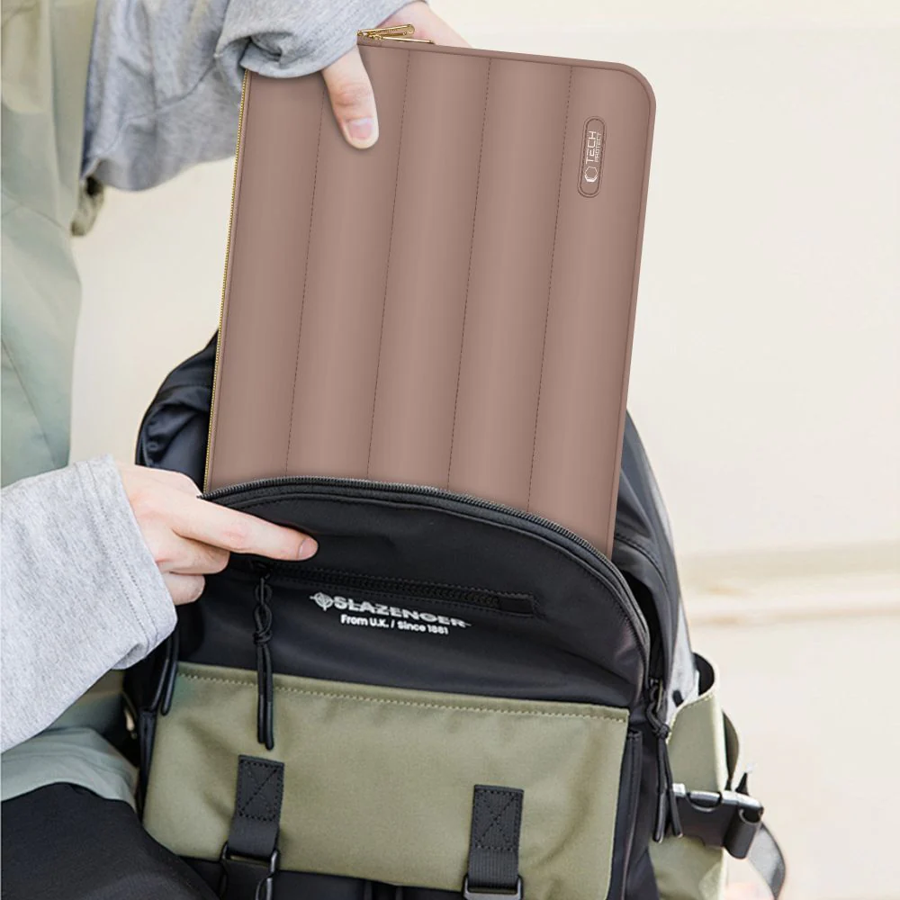 Schutzhülle für Laptop 13" - 14" + kleine Zubehörtasche, Tech-Protect Puffy, Braun - Image 6