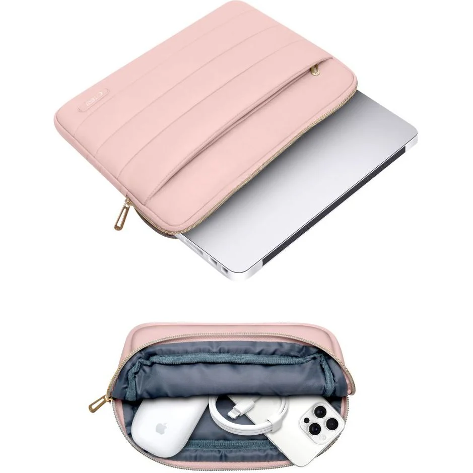 Schutzhülle für Laptop 13" - 14" + kleine Zubehörtasche, Tech-Protect Puffy, Rosa - Image 5