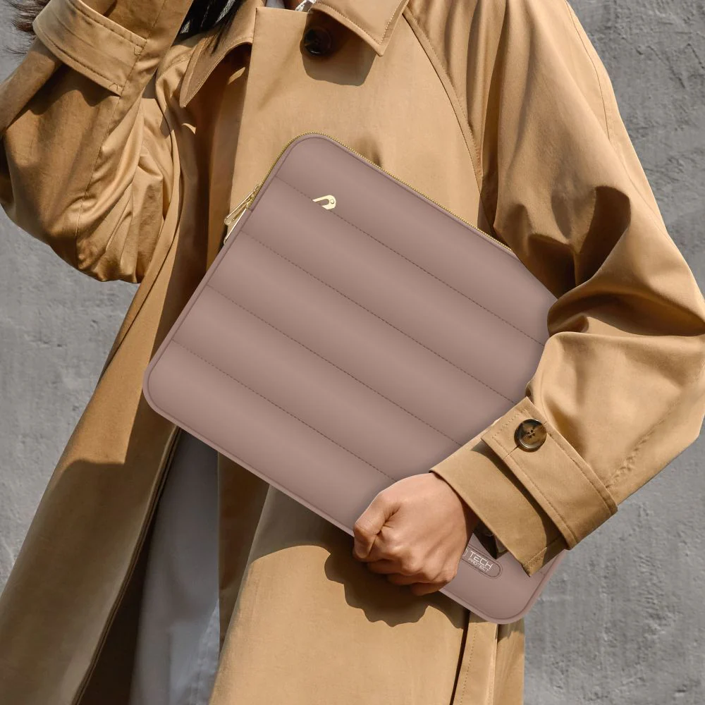 Schutzhülle für Laptop 15" - 16" + kleine Zubehörtasche, Tech-Protect Puffy, Braun - Image 8
