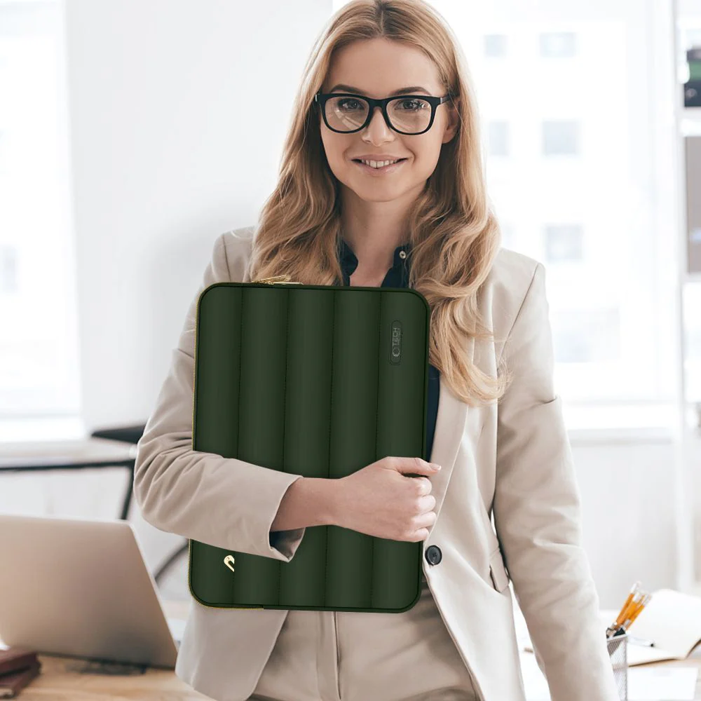 Schutzhülle für Laptop 15" - 16" + kleine Zubehörtasche, Tech-Protect Puffy, Dunkelgrün - Image 3