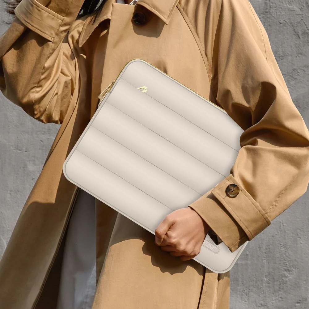 Schutzhülle für Laptop 15" - 16" + kleine Zubehörtasche, Tech-Protect Puffy, Hellbeige - Image 8