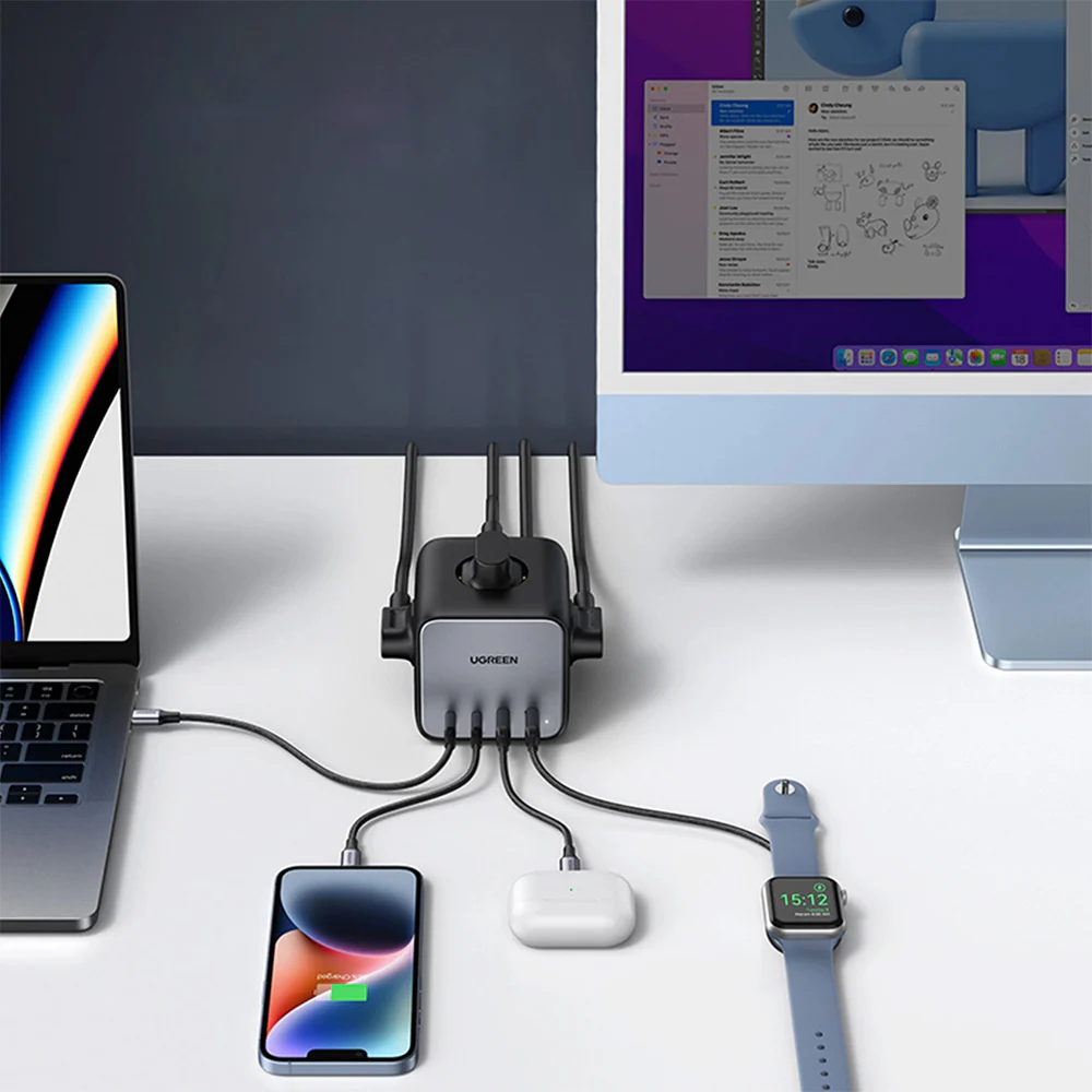 Steckdosenleiste/Verlängerungskabel USB 65W / AC 3680W, 2x USB-A, 2x USB Typ C, 3x Schuko (F), Ugreen CD268, Schwarz - Image 6