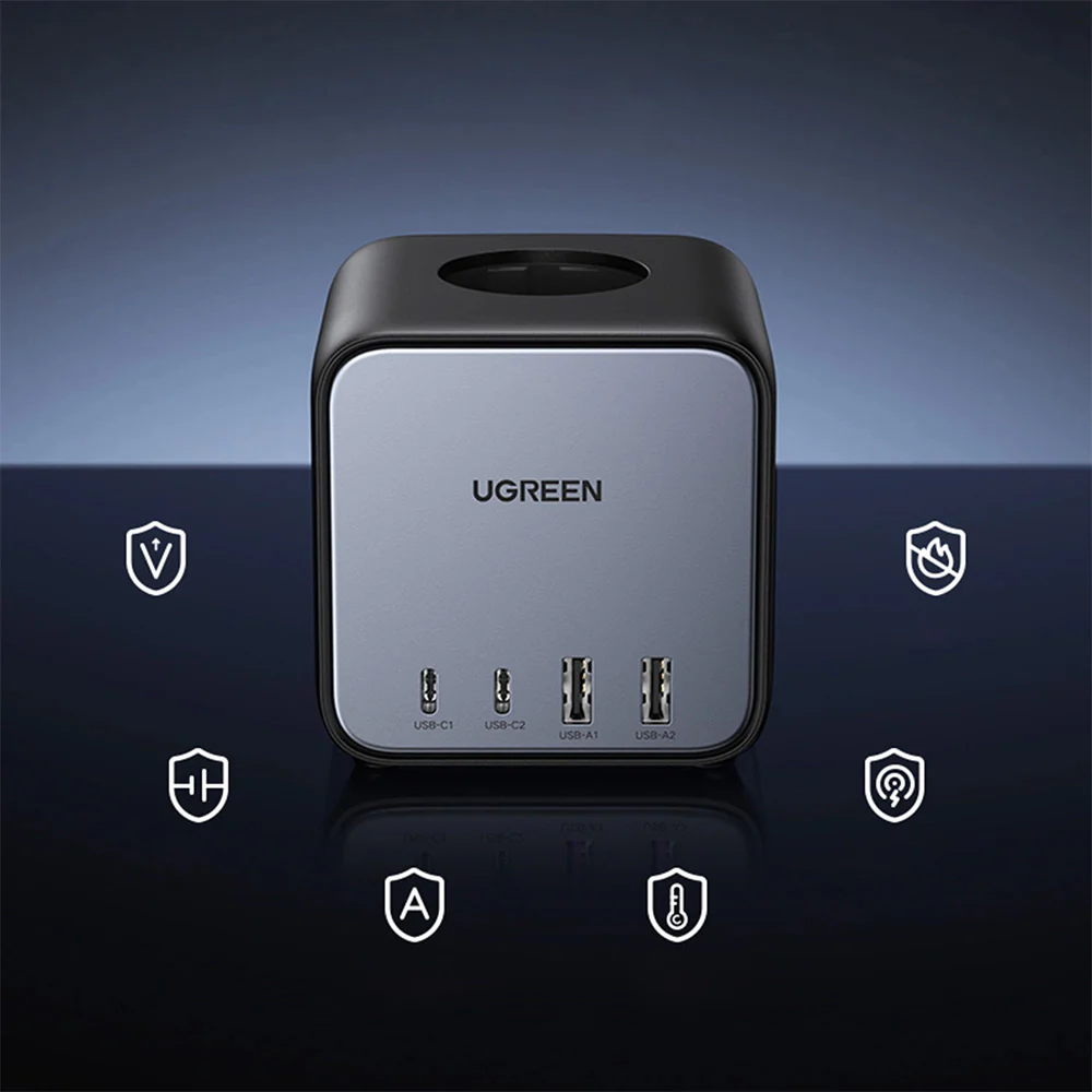 Steckdosenleiste/Verlängerungskabel USB 65W / AC 3680W, 2x USB-A, 2x USB Typ C, 3x Schuko (F), Ugreen CD268, Schwarz - Image 8